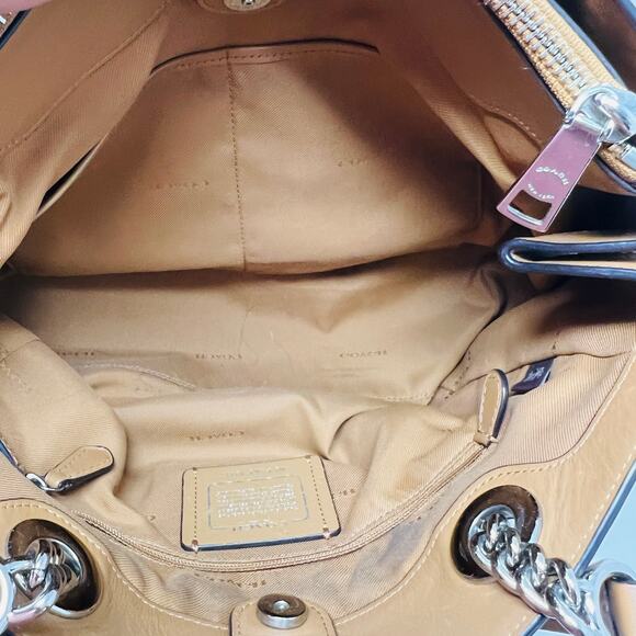 Coach Turnlock Edie Bag Tan Silver Hobo Pebble Leather DIY Handles - Picture 13 of 15